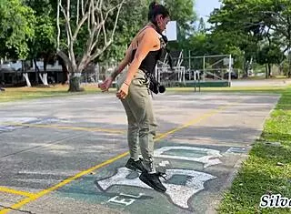 Busty colombian milf silvana lee seduces park fitness stud for clit-spreading fuck.