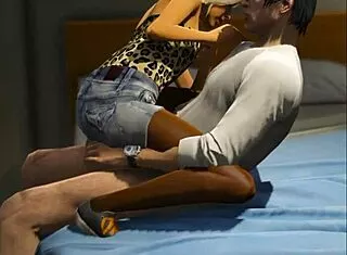 Clothed college babe rides cock cowgirl then doggy in GTA dorm game.