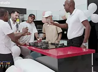 sensual emma smak strips then takes one two three guys before full five man dp gangbang