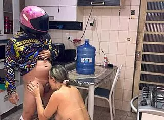 Naked wife takes water delivery guy with her hot huge pussy ready to cum