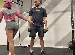 personal trainer couldn't hold back, ripped my shorts and fucked me hard in the gym bathroom