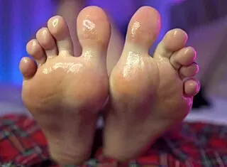 oiled asian teen's tattooed feet and sweet toes tease in softcore foot fetish