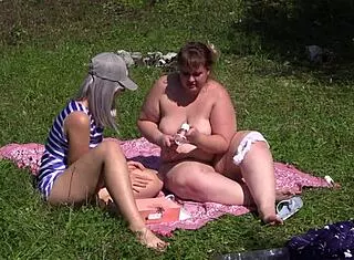 Big ass lesbians outdoors vibe toys then sunbathe naked in clearing