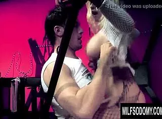 busty cougar michelle thorne anal ride cage fishnets stockings