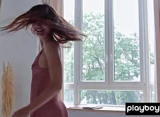 Skinny Czech teen Lilith Noir strips piercings nipples tease