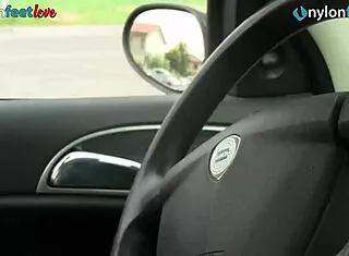 redhead ballerina pumps pedals upskirt stockings nylons car pov