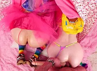 threesome surprise escalates to double anal stretching her wide open