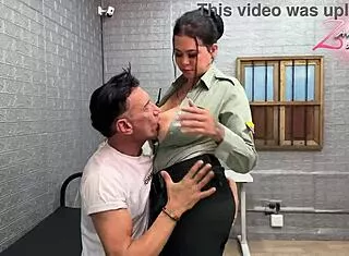 will this cocky foreigner bend for a horny police officer's rough office fuck?
