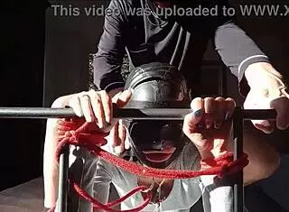 laura, sexy milf in heels and stockings, bound for rough cum-on-tits fuck!