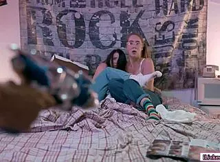 nerdy milf scissoring hairy lesbian bff with face sitting tits out