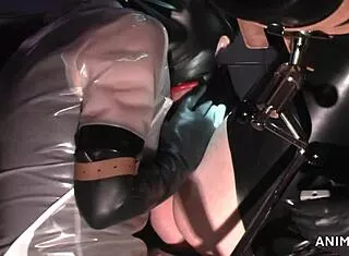 rubbernurse agnes blows masked in transparent dress anal fisting wank