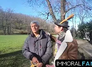 mia trejsi takes double cocks in public egg hunt pounding