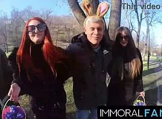 mia trejsi takes double cocks in public egg hunt pounding