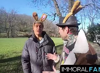 mia trejsi takes double cocks in public egg hunt pounding