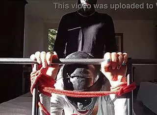 laura, sexy milf in heels and stockings, bound for rough cum-on-tits fuck!