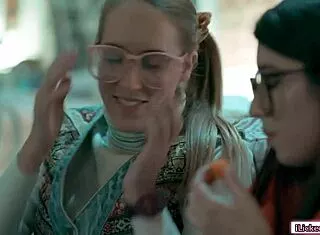 nerdy milf scissoring hairy lesbian bff with face sitting tits out