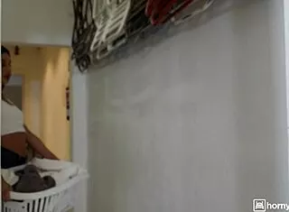 Squirting Brunette Fucks Hard Bent Over Nearly Caught By Janitor Part 1
