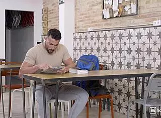 Squirting Brunette Fucks Hard Bent Over Nearly Caught By Janitor Part 1