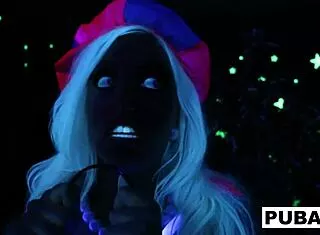 two blondes share halloween tits pussy lesbian scare tease