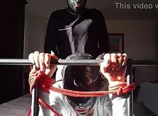 laura, sexy milf in heels and stockings, bound for rough cum-on-tits fuck!