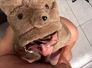 bbw isabelle myers in bear hat teases pussy, face fucks cock, homemade chubby spread