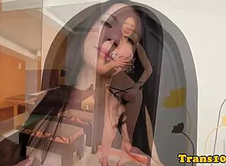 Big Titted Shemale Wanks Off To Gushing Cumshot Climax