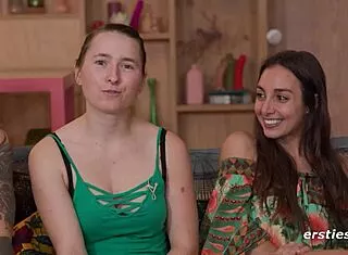 german brunette lesbians finger lick toys in closeup 4some play?