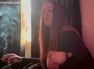 hot milf artemisia love smokes cigs flashing big boobs fetish