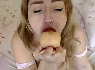 Tender girl deepthroats rubber cock in hot solo play with toys