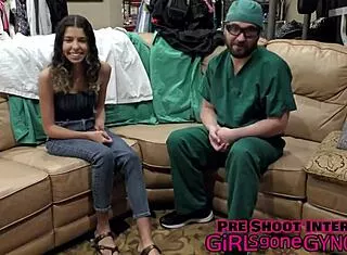 aria nicole shocked as dr rogue struts in nearly naked for kinky gyno exam!