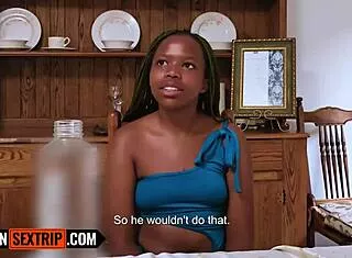 Petite Black Teen Deepthroats White Monster Cock POV