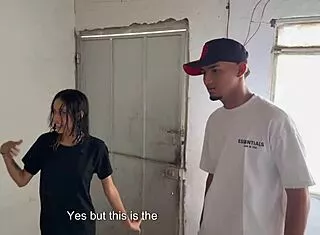 Strangers meet and fuck outdoors first time. Skinny colombian teen rides to creampie