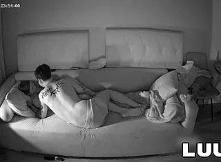 young brunette girlfriend licks pussy on private home webcam