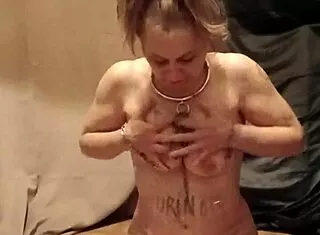 French housewife slave endures uro self-session with humiliating masturbation insults