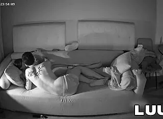 young brunette girlfriend licks pussy on private home webcam