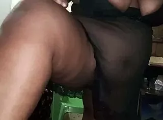 see-through nightie reveals chubby housewife's bare fat pussy
