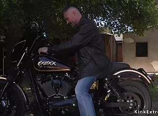 biker unchained his bound blonde slave for rough bdsm hardcore fuck...