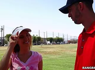 sexy blonde golfer teen drops to knees slurping big cock deepthroat blowjob style