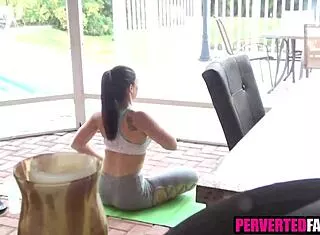 he rips stepmom's yoga pants and fucks her doggystyle