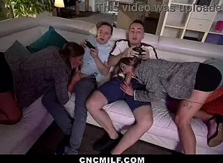 Twin Stepmoms Ride Stepsons Big Cocks In Wild 4some BDSM