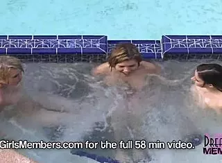 Spring break coeds strip naked at pool party house licking pussies in homemade fun