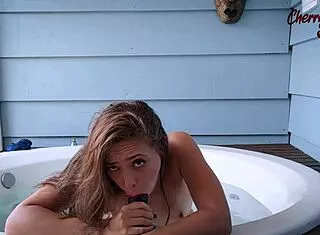 Skinny brazilian squirts wildly in bathtub craving pussy fuck