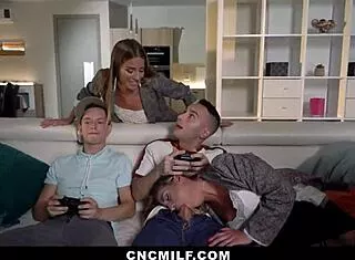 Twin Stepmoms Ride Stepsons Big Cocks In Wild 4some BDSM