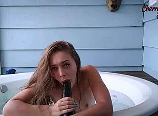 Skinny brazilian squirts wildly in bathtub craving pussy fuck