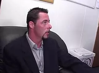 interview turns wild as she strips big tits heels for cum facial