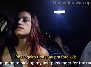 married driver does dirty handjobs cum on tits with passengers car