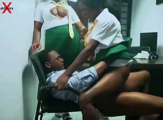 horny ebony students teach head teacher double vaginal doggystyle pounding