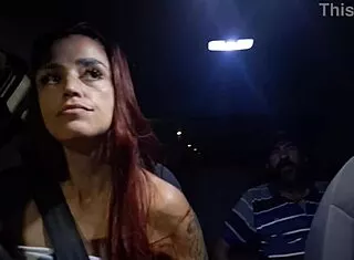 married driver does dirty handjobs cum on tits with passengers car