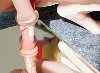 Asian Big Ass Cums Hard on Mirror Dildo and Clit Toy