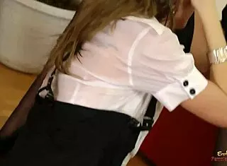 brunette babe's ass drilled by chick and stud fireplace 🔥👅🍑